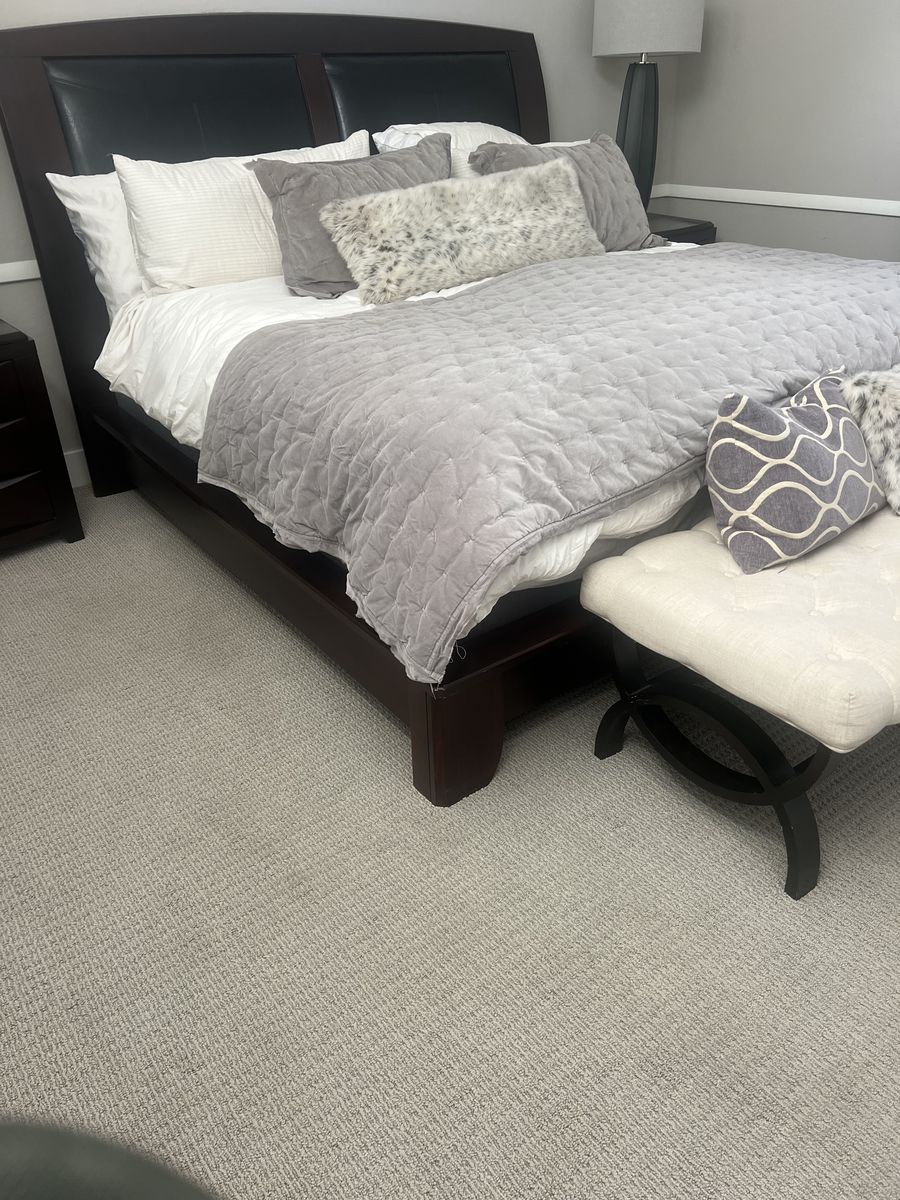 5-Piece King Wood Bedroom Set with Leather Panel Headboard & Storage