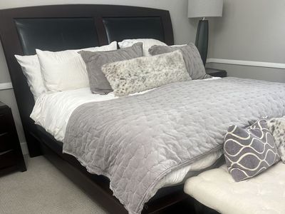 5-Piece King Wood Bedroom Set with Leather Panel Headboard & Storage