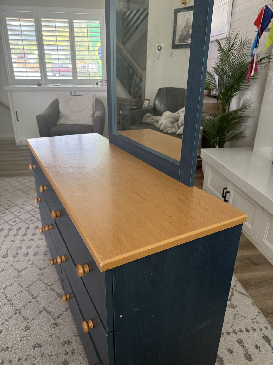 Navy Blue Dresser with Mirror - 6 Drawers