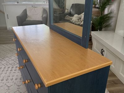 Navy Blue Dresser with Mirror - 6 Drawers