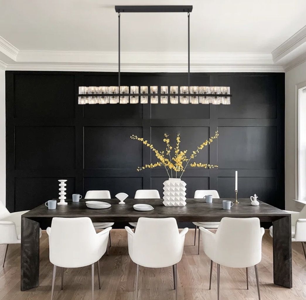 New in box Modern K9 Crystal Island Chandelier Light Fixture - 60x G4 LED Bulbs, Black Metal Body