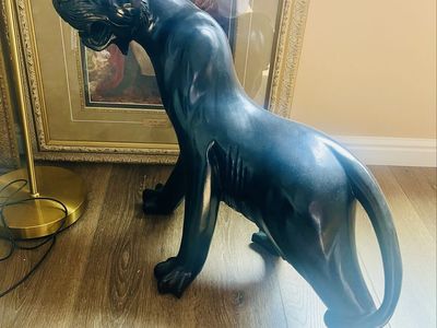 Vintage Black Panther Wood Statue Art Deco Hollywood Regency Style Figurine Decorative Sculpture Handmade