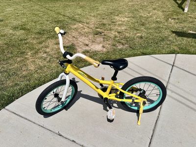 16 inch Adore Yellow Kids' Bike with Teal Rims - Good Condition