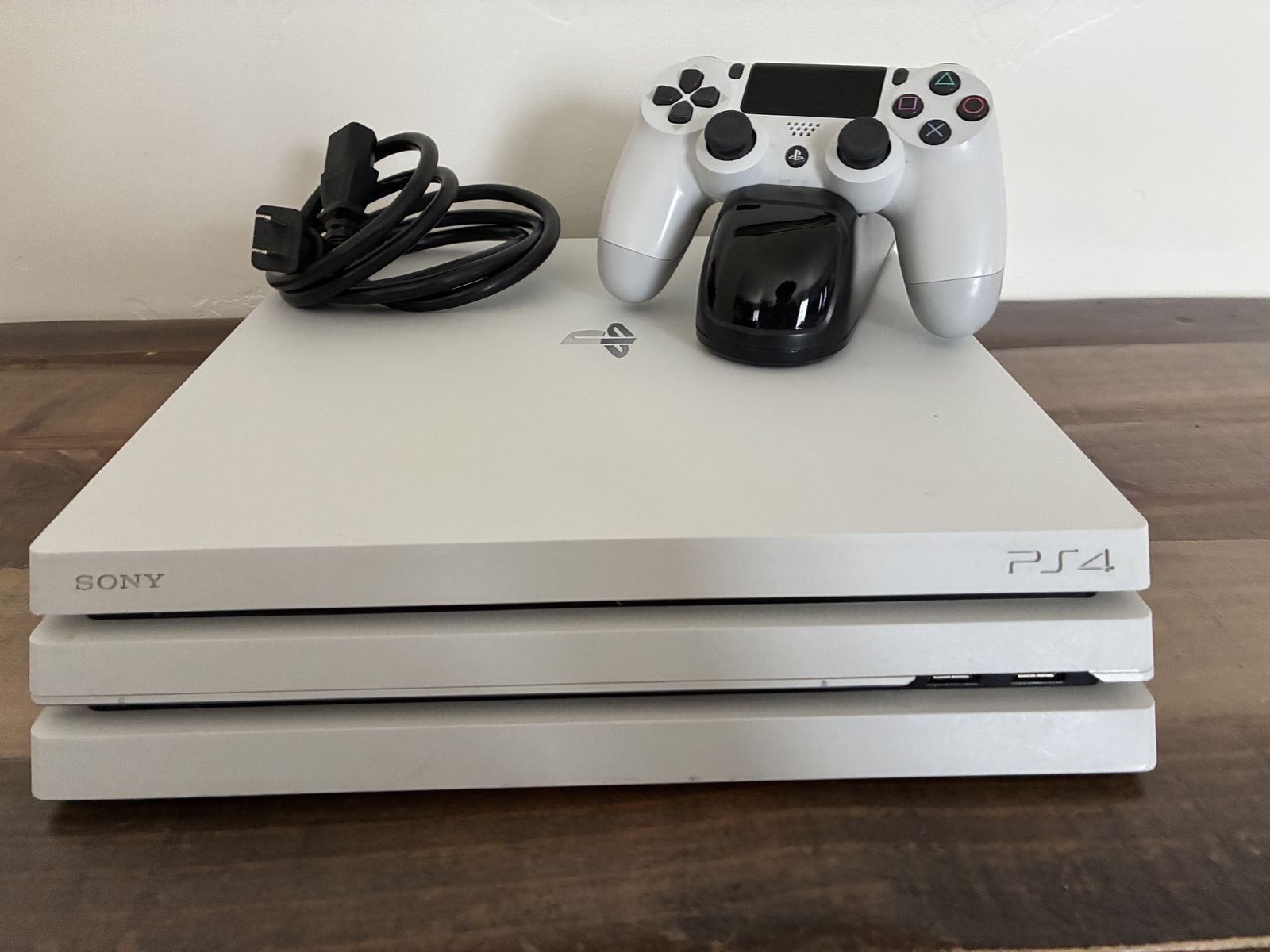 Sony PlayStation 4 (PS4) Pro Glacier White Console, Controller, & Charging Dock