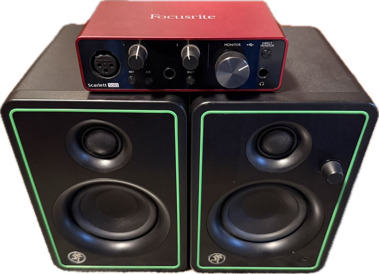 Mackie CR3-X Studio Monitors + Focusrite Scarlett Solo Audio Interface Asking price: $130 OBO