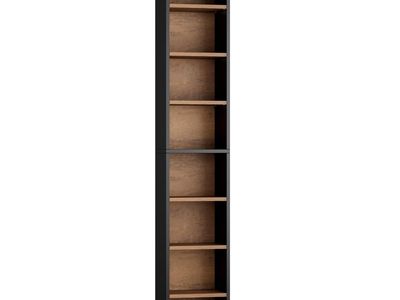 Slim Black & Wood Tall Bookcase / Media Storage Shelf Unit - 181cm H, 29.7cm W
