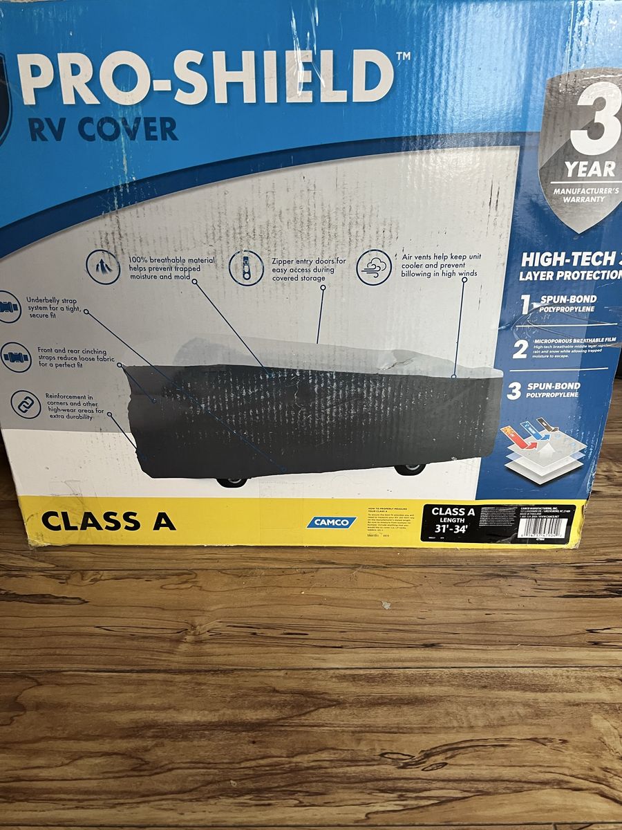 Camco Pro-Shield RV Cover Class A 31'-34' Breathable Material w/ Zipper Entry Doors