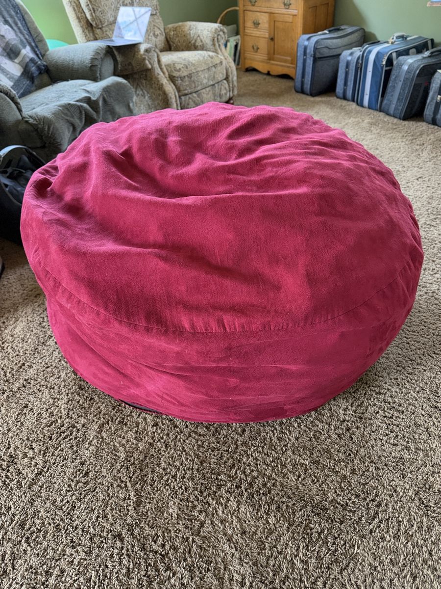 Red Suede Foam-Filled Bean Bag Chair - Made in USA