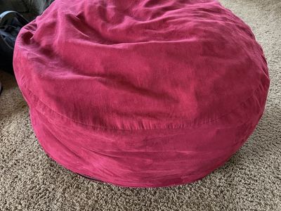 Red Suede Foam-Filled Bean Bag Chair - Made in USA
