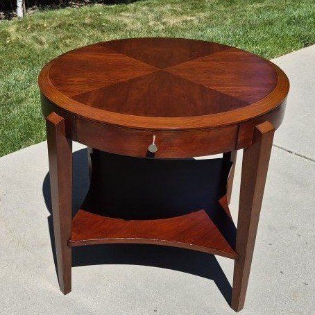 Wood Table with Drawer and Shelf - Cherry Finish Side Table