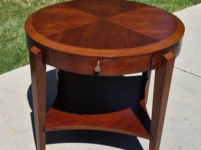 Wood Table with Drawer and Shelf - Cherry Finish Side Table