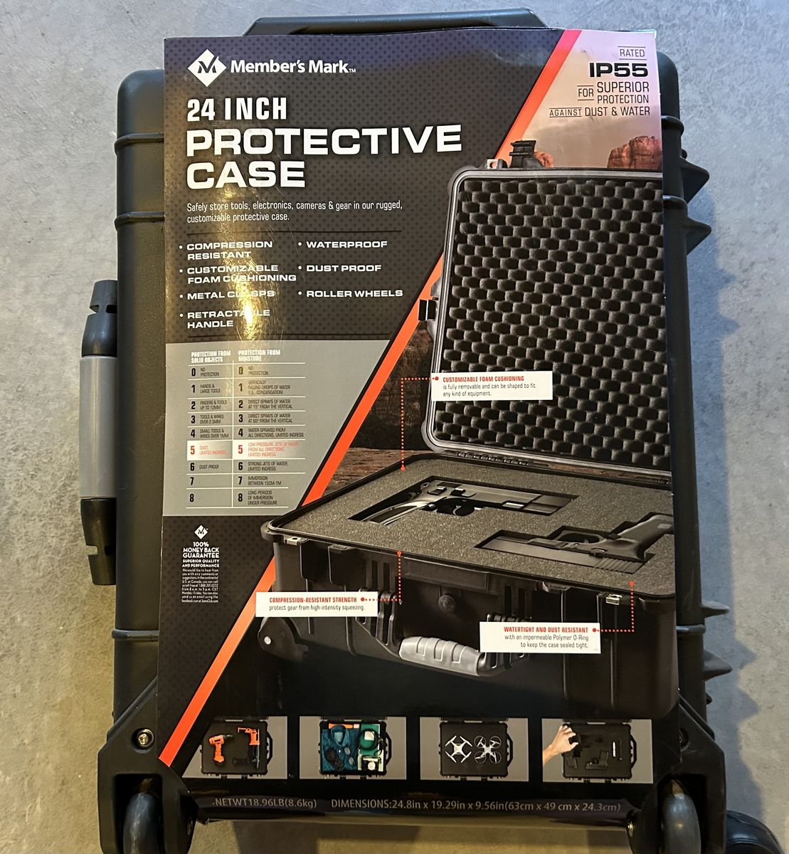 Member's Mark 24-inch IP55 Waterproof Dustproof Protective Case w/ Foam & Roller Wheels