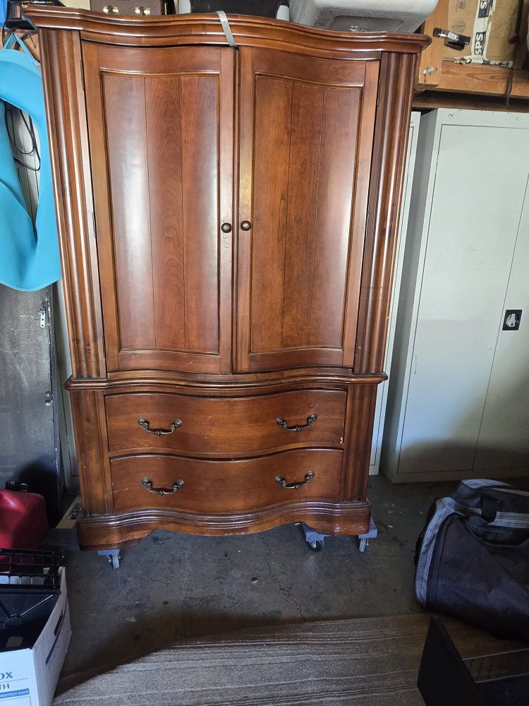 Free Elegant Wood Armoire Wardrobe - Double Doors, 2 Drawers - Classic Storage Solution