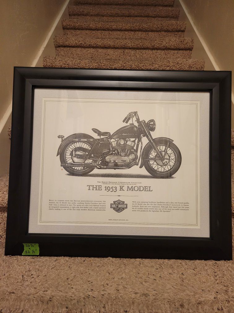 Framed Harley-Davidson 1953 K Model Print - Cornerstone Collection Wall Art