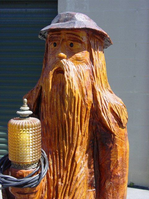 5.5 ft Hand Carved Solid Wood Wizard with Torch