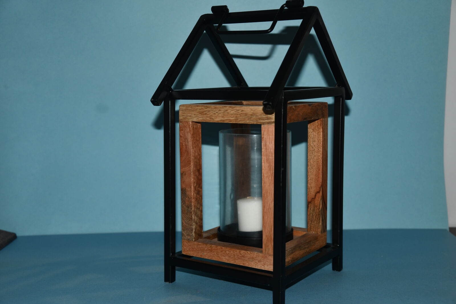 WOOD & METAL LANTERN ~ HEIGHT 12" ~ HEAVY ~ QUALITY ~ VERY NICE!