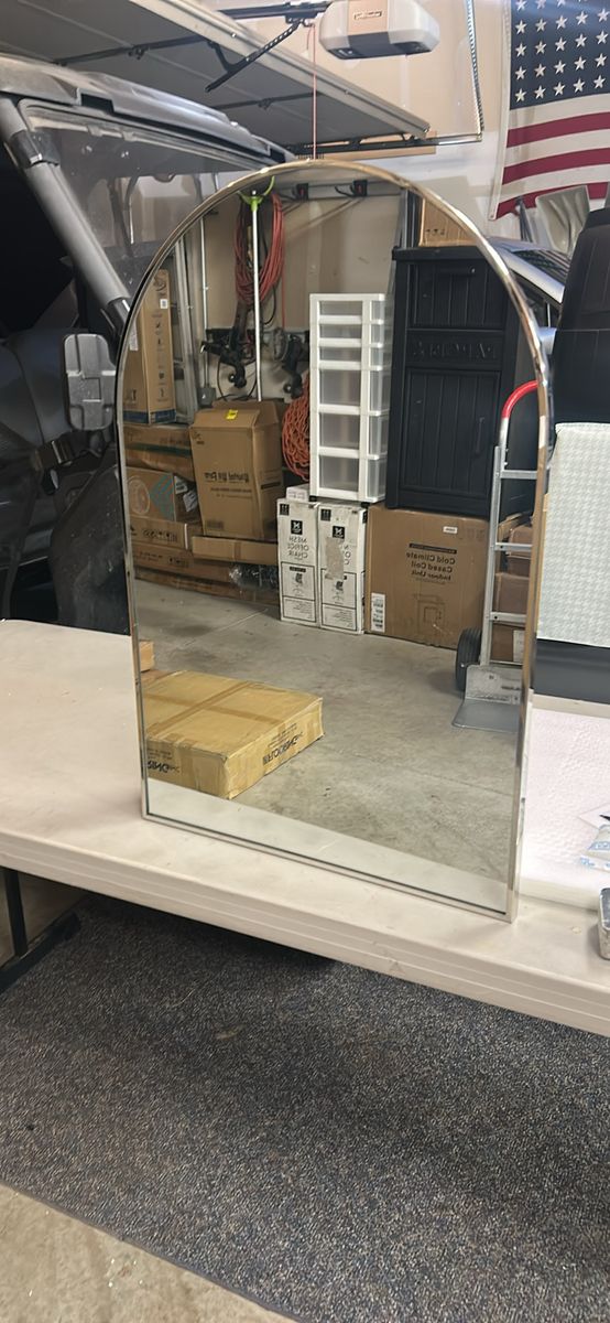 Arched Metal Frame Medicine Cabinet with Interior Glass Shelves