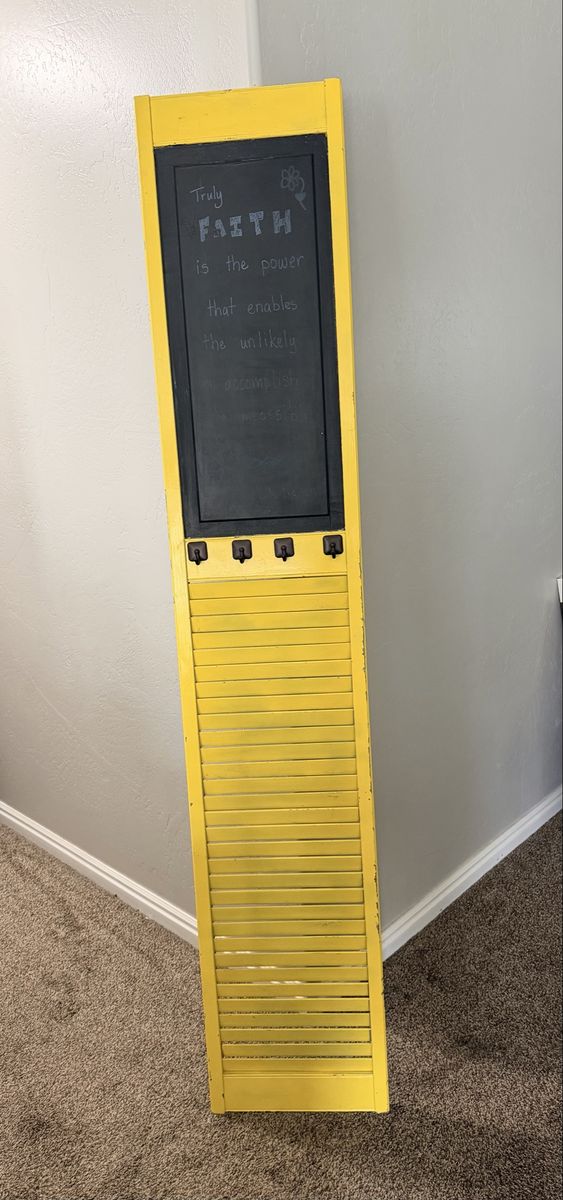 Rustic Yellow Louvered Shutter Chalkboard Wall Decor with Hooks about 15”x79”