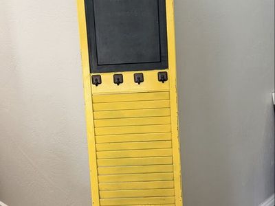 Rustic Yellow Louvered Shutter Chalkboard Wall Decor with Hooks about 15”x79”
