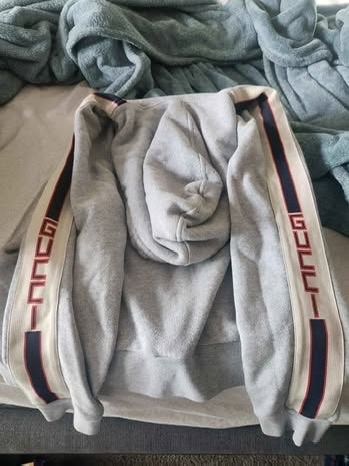 Gucci Grey Hoodie with Side Stripe Logo Detail - Men's/Unisex, Size Medium