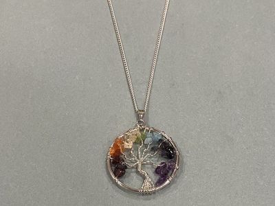 Silver Necklace With Gemstone Tree Pendant