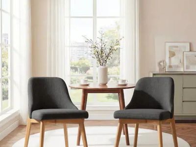 2-Pack Upholstered Dining Chairs with Ergonomic Backrest and Wooden Legs, Dark Gray Fabric