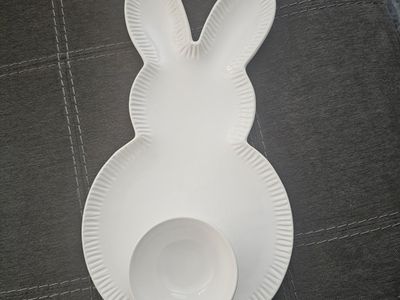 bunny dish with cup as tail relish veggie playe