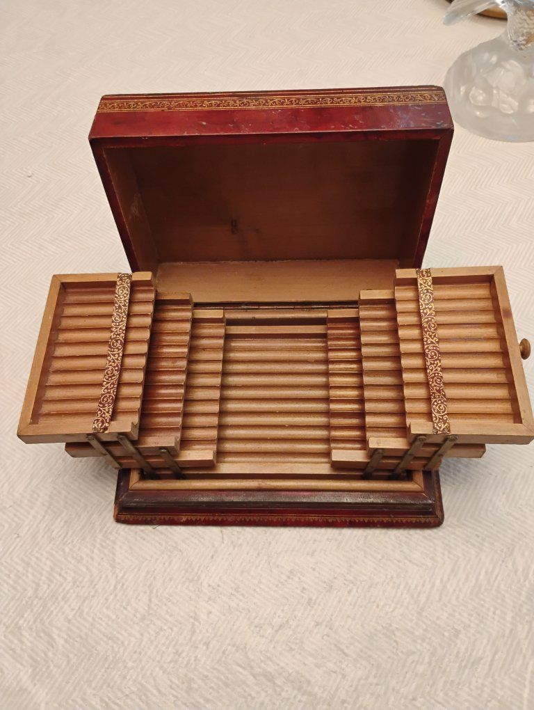 Vintage Cigarette Box with Tiered Wooden Cantilever Interior