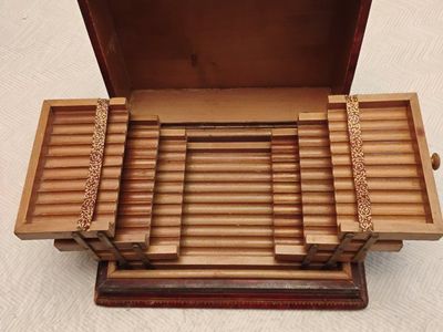 Vintage Cigarette Box with Tiered Wooden Cantilever Interior