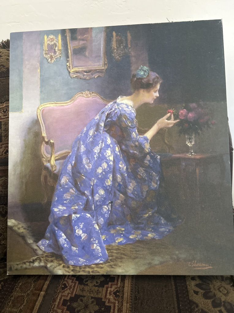 Canvas Painting Woman Smellibf Flowers