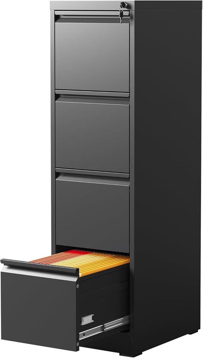 4 Drawer File Cabinet Locking Steel Black- NEW