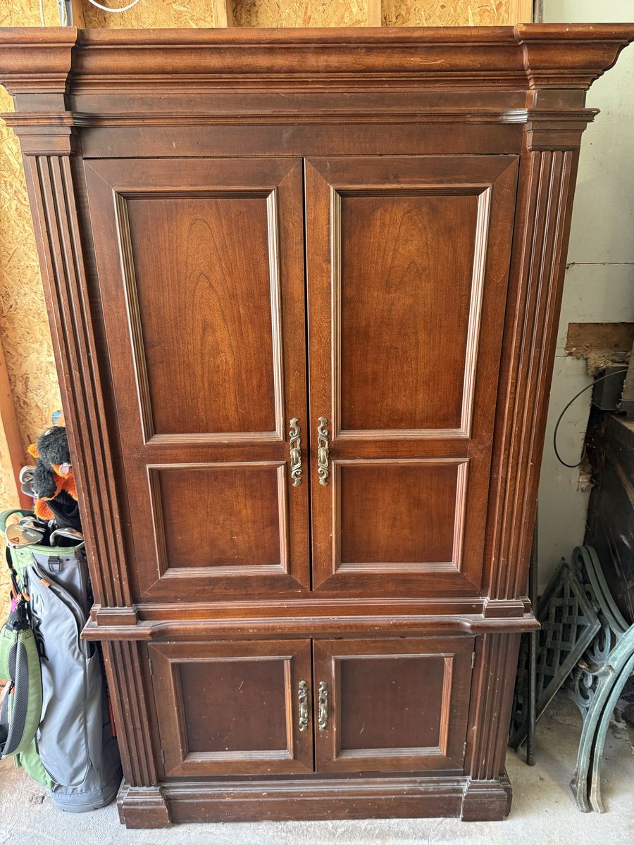 Large Wooden Entertainment Armoire Cabinet with Doors and Drawers
