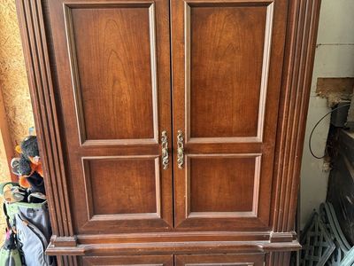Large Wooden Entertainment Armoire Cabinet with Doors and Drawers