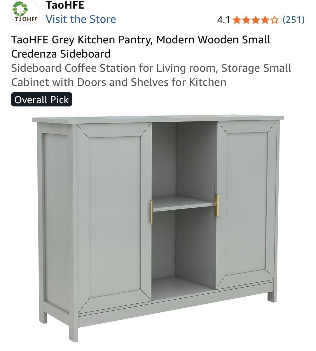 NEW TaoHFE Grey Kitchen Sideboard Cabinet with Storage Shelves and Doors Full assembly required (in box)