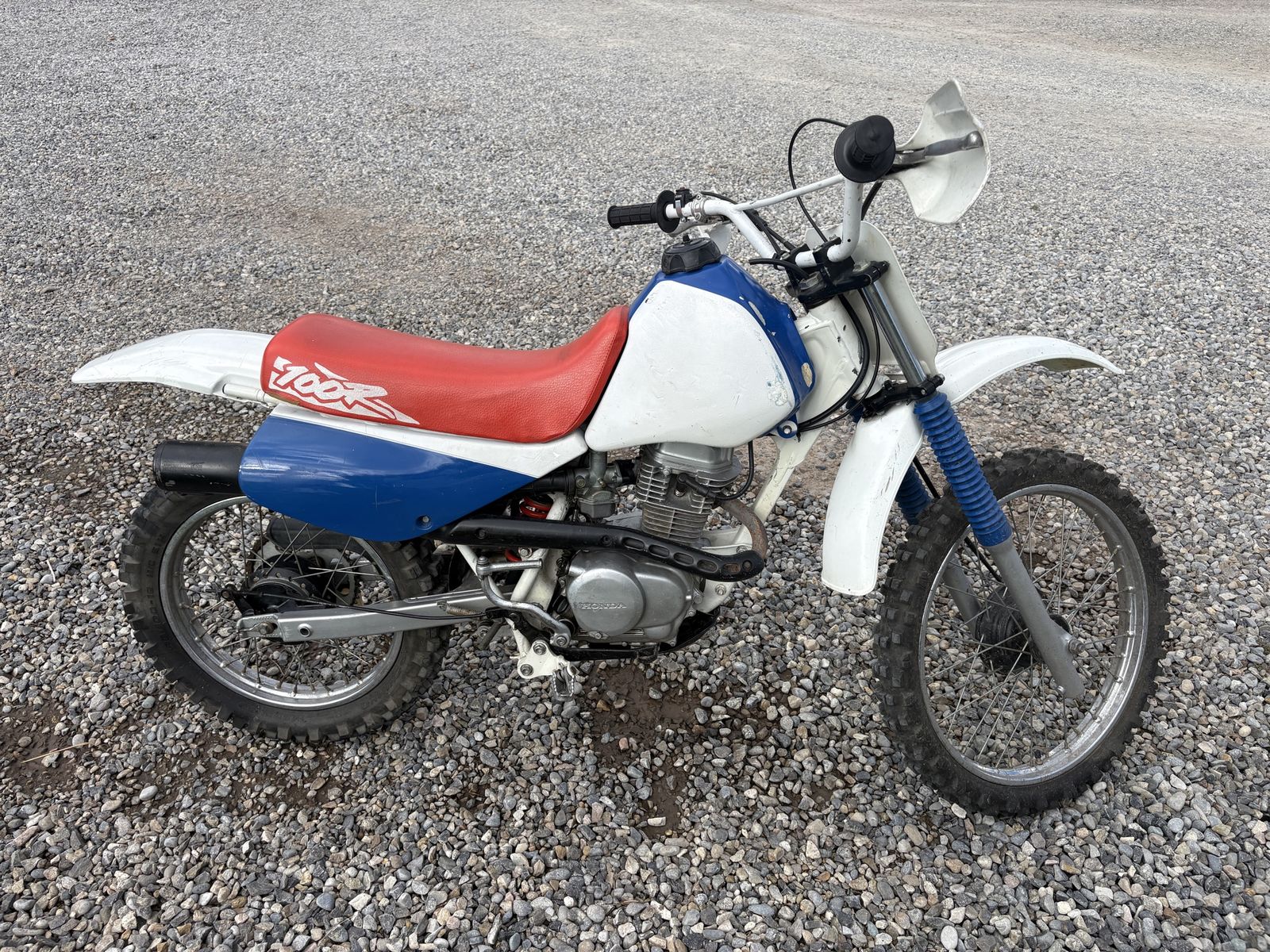 Honda 100R Dirt Bike - White/Red/Blue Off-Road Motorcycle