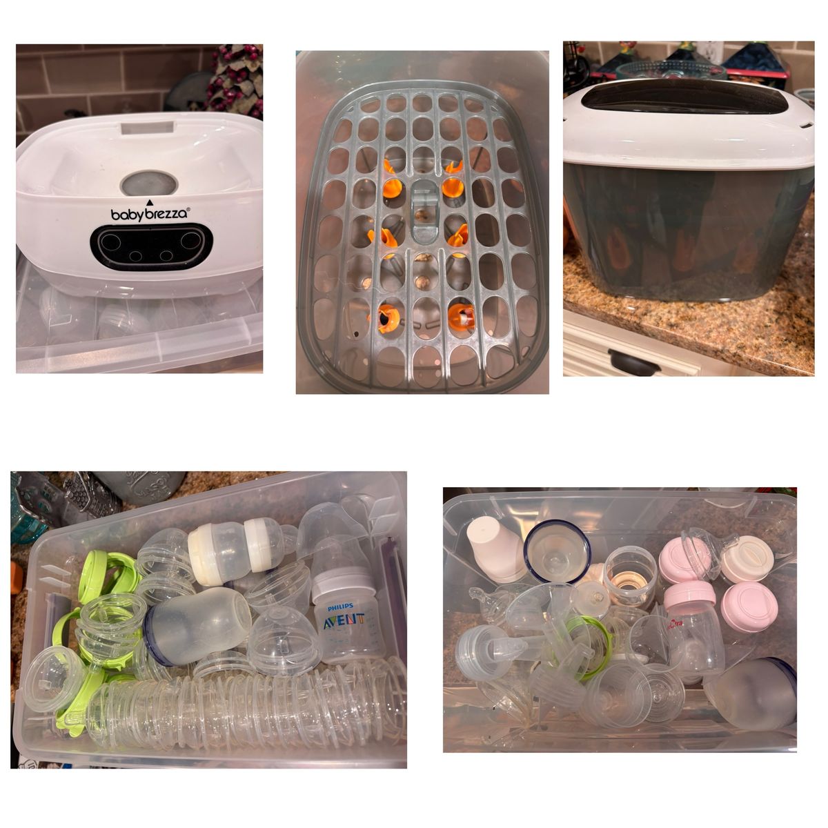 Baby Brezza Bottle Sanitizer And 2 totes of bottles etc