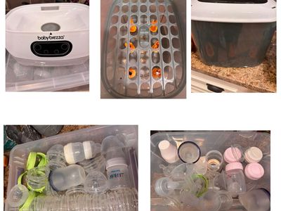 Baby Brezza Bottle Sanitizer And 2 totes of bottles etc