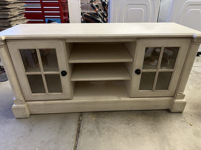 White TV Stand Media Console with Glass Doors