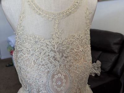 Stunning Beaded Illusion Neckline Dress with Tulle Skirt