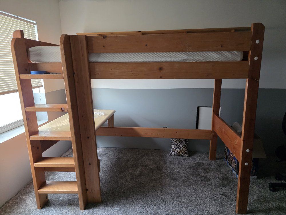 Solid Wood, Twin Size, Loft Bed with Desk