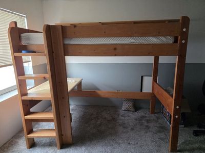 Solid Wood, Twin Size, Loft Bed with Desk