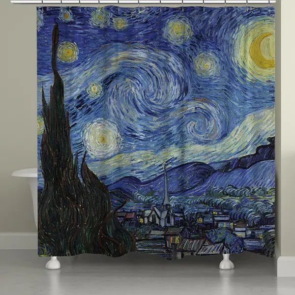The Starry Night Shower Curtain - Van Gogh Art Bathroom Decor