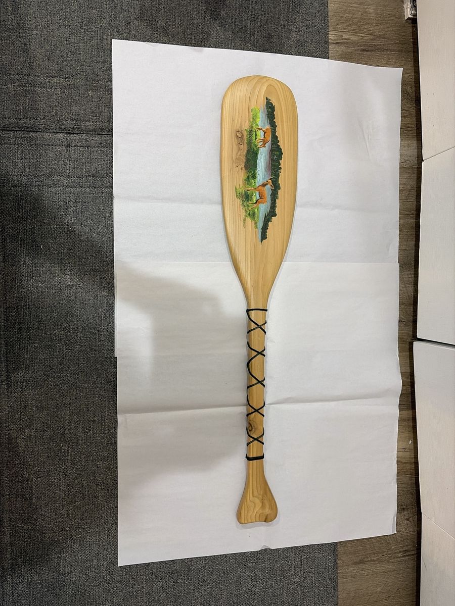 Vintage Hand-Painted Wooden Canoe Paddle with Wildlife Art Signed Dick Hathers 1998