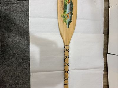Vintage Hand-Painted Wooden Canoe Paddle with Wildlife Art Signed Dick Hathers 1998