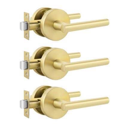 Door Lever, Brushed Gold, Passage Lever Set, Modern Door Handle, 3-Pack