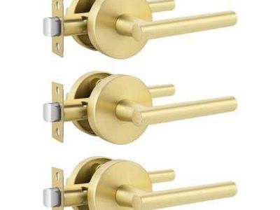 Door Lever, Brushed Gold, Passage Lever Set, Modern Door Handle, 3-Pack