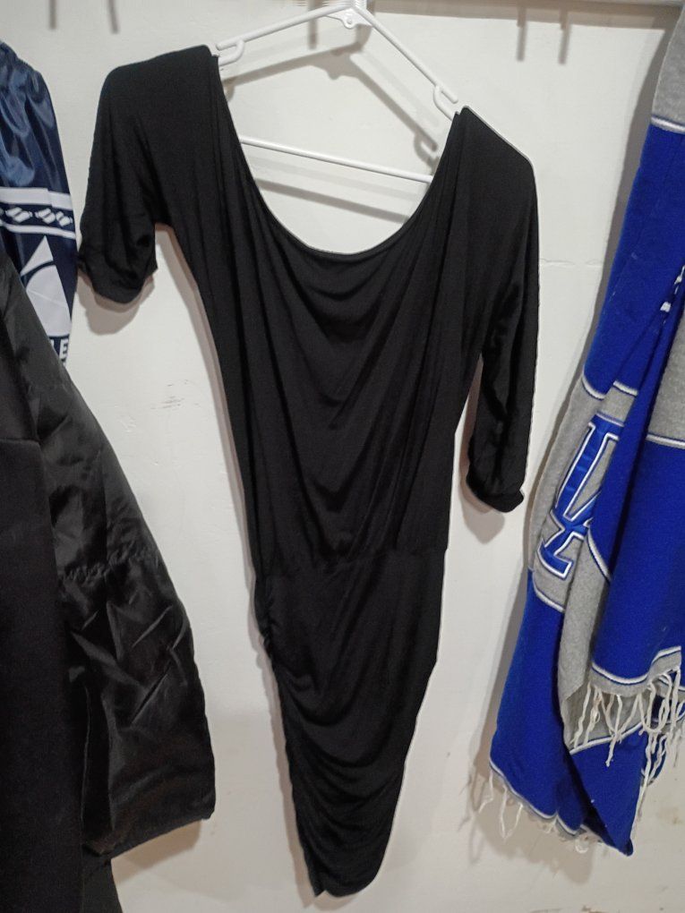 OMONSIM Black Dolman Sleeve Draped Mini Dress, Size S - Stylish & Comfortable