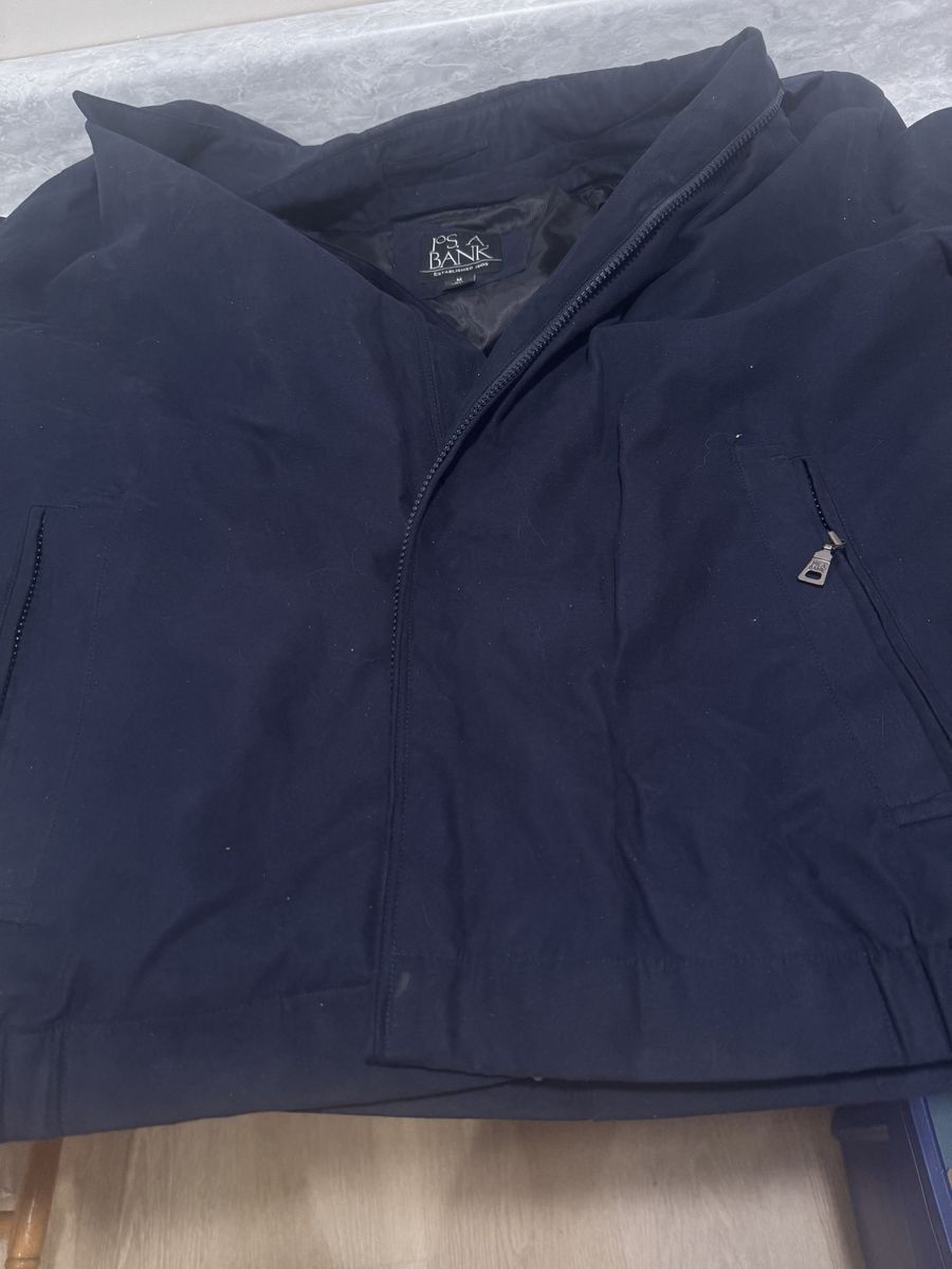 Men's Jos. A. Bank Navy Nylon Blend Jacket - Size M with Plaid Lining