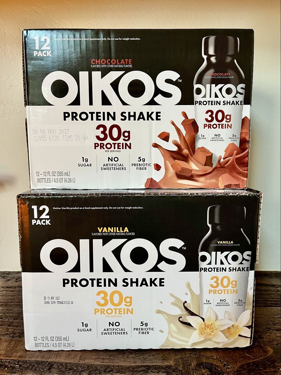 Oikos 30g Protein Shakes - Chocolate & Vanilla - Two Boxes / 24 Bottles