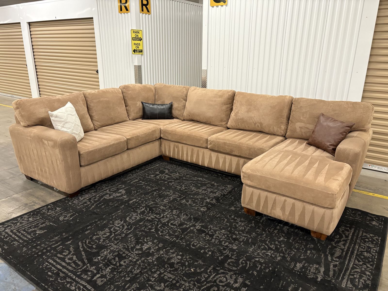 CLEANED Suede Tan Sectional (Free Delivery)
